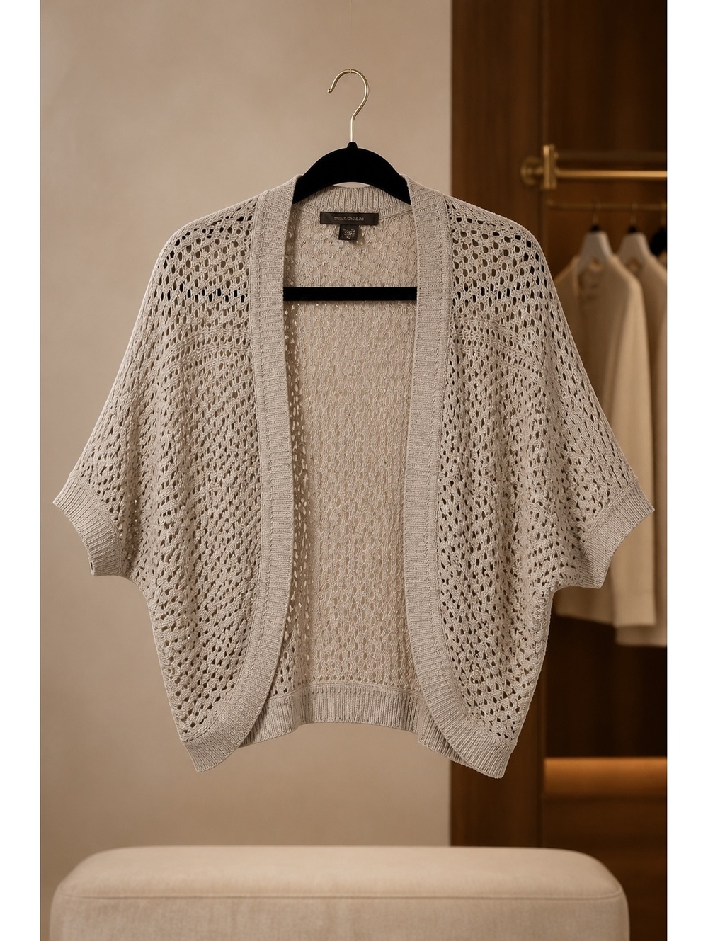 Cardigan S Beige 89th & Madison Open Knit Short Sleeve Shrug Bolero
